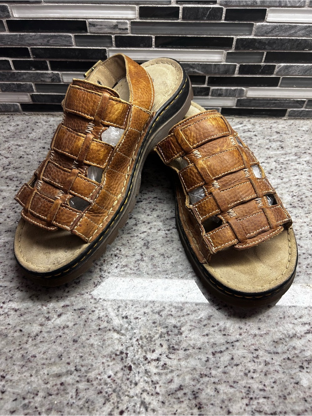 Dr Martens Men's Wrenlie Brown Leather Fisherman Sandal Slip-On size 12